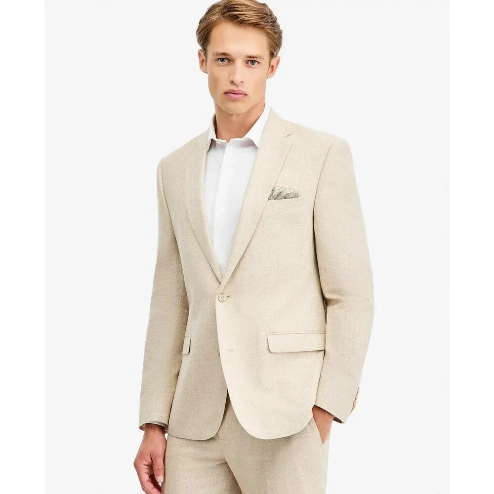 $495 NEW BAR III MENS 42R NATURAL LINEN SLIM 2 PIECE SUIT WITH DRESS PANTS 36X32